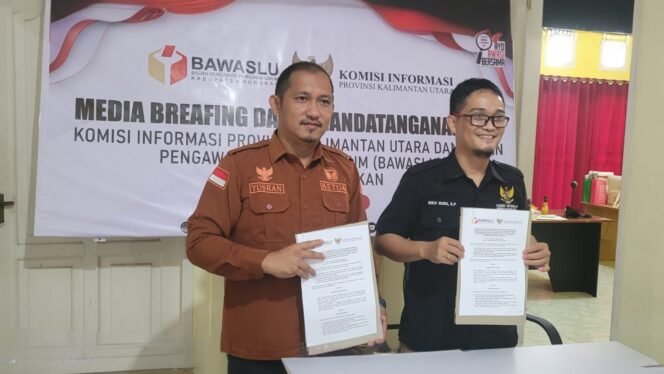 Komitmen Untuk Transparan Dalam Pengawasan Dan Penindakan Pelanggaran Pemilu, Bawaslu Nunukan Teken MoU Bersama KI Kaltara